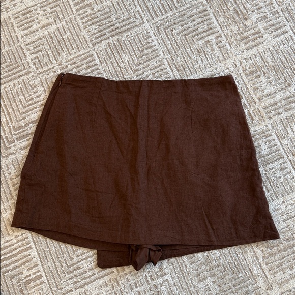 Abercrombie NWT The A&F Scarlett Linen-Blend Wrap Mini Skort Brown - Picture 3 of 9